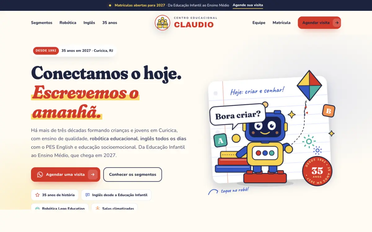 Print do site de Centro Educacional Claudio no computador