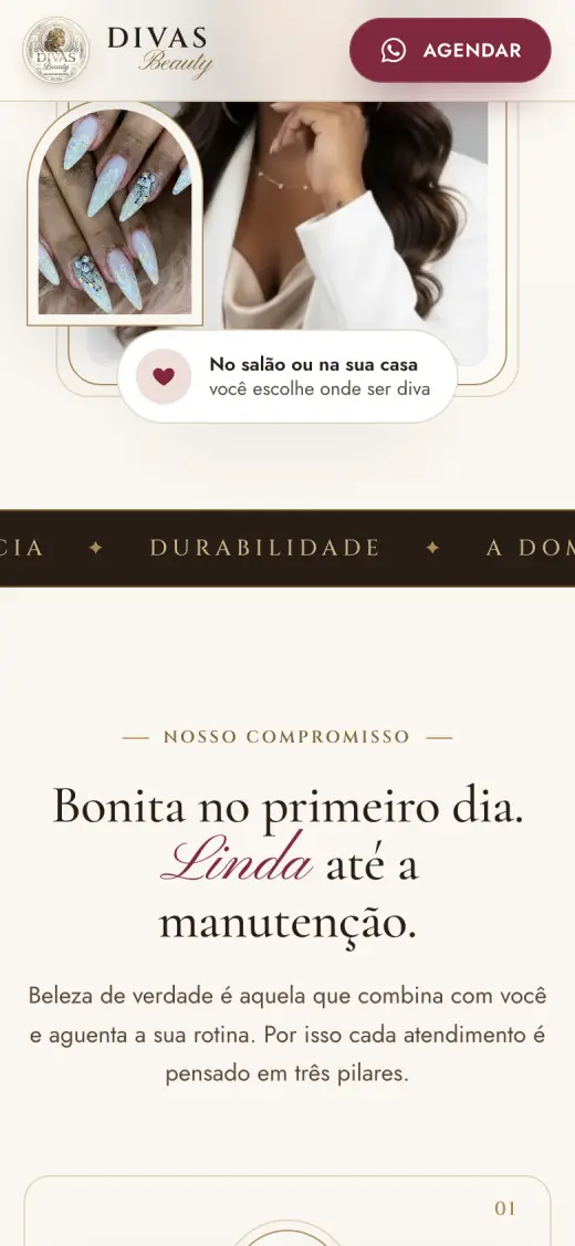 Print do site de Divas Beauty no celular, mais abaixo na página