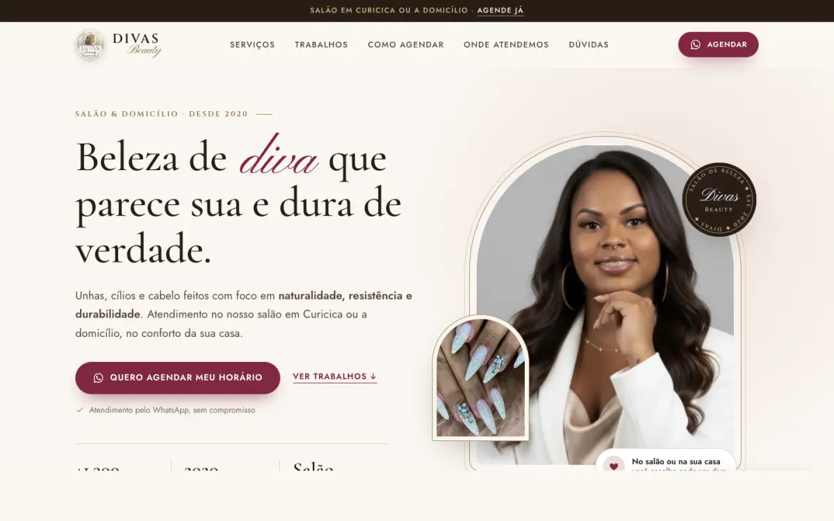 Print do site de Divas Beauty no computador