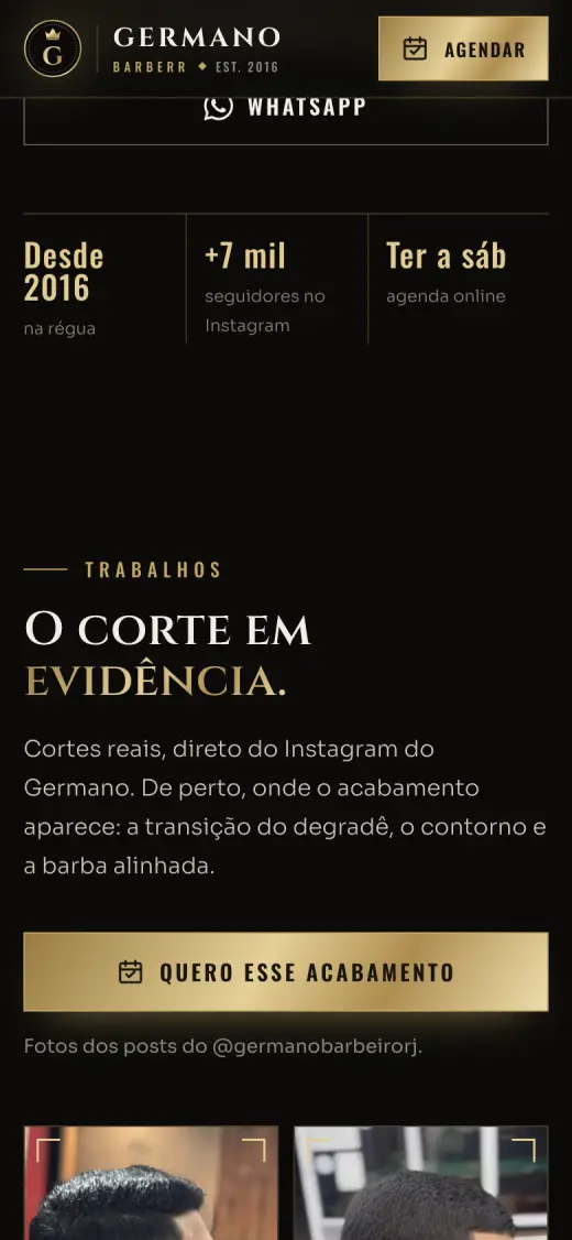 Print do site de Germano Barberr no celular, mais abaixo na página