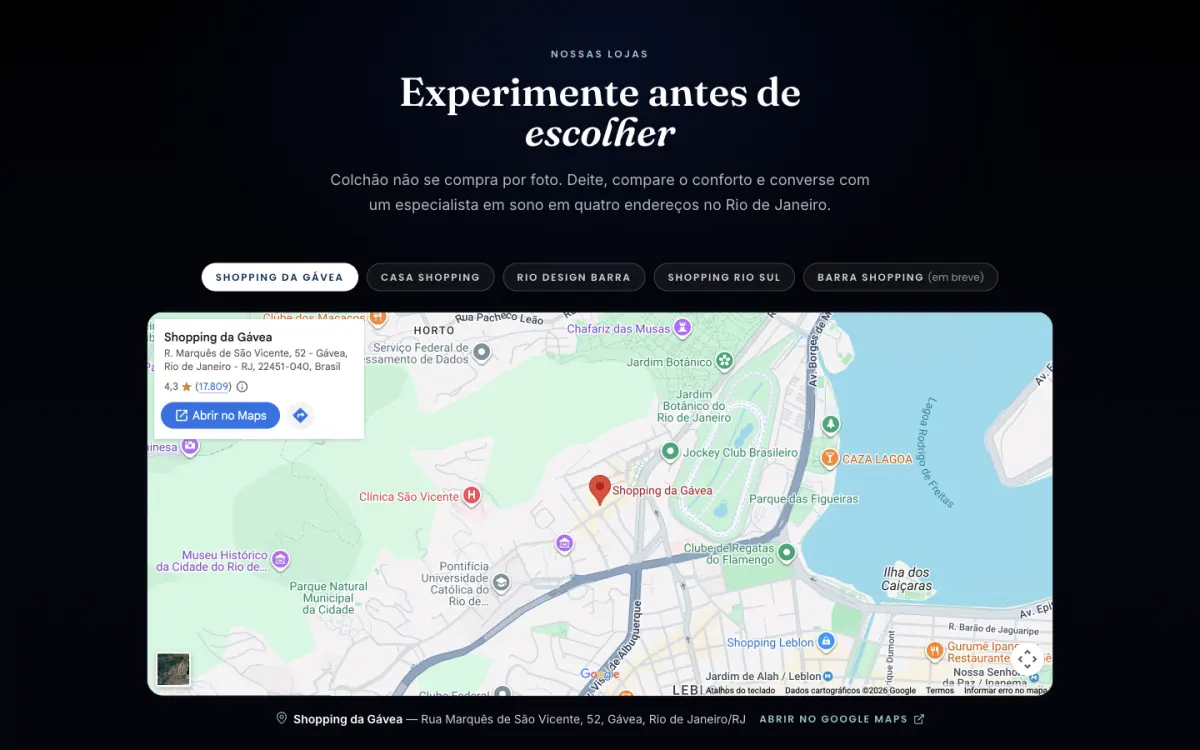 Print da página Lojas do site da Simmons Rio de Janeiro