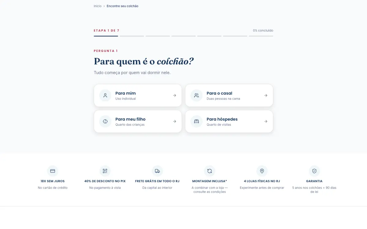 Print da página Encontre seu colchão do site da Simmons Rio de Janeiro
